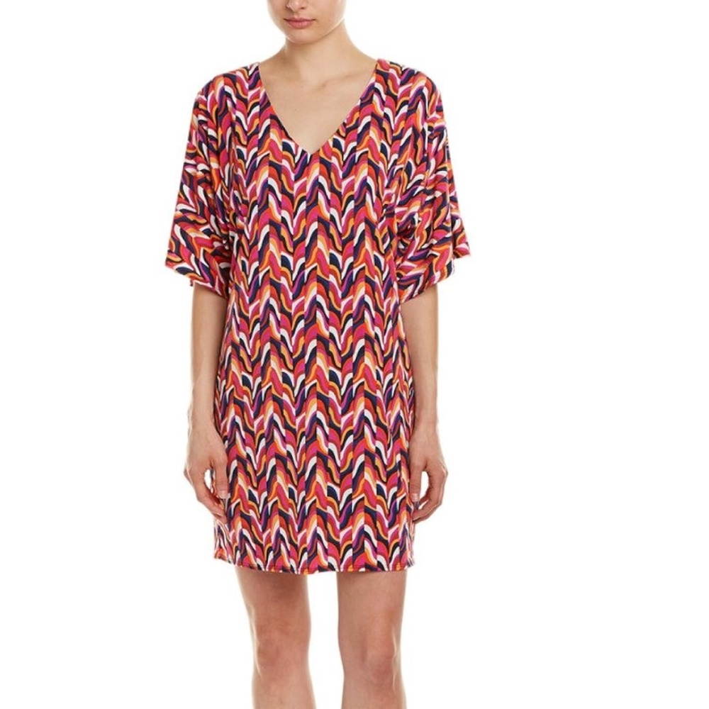 Trina Turk Size 2 Griffin Wave‎ Dolma Pink Navy Blue Mini Dress